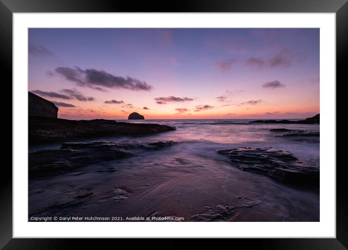 Intense colours at sunset over Gull Rock Trebarwith Strand Framed Mounted Print by Daryl Peter Hutchinson