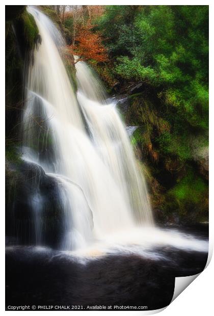 Dreamy waterfall in the Yorkshire dales Print by PHILIP CHALK