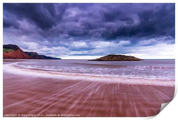Stormy day on Sidmouth Beach Print by Gary Holpin