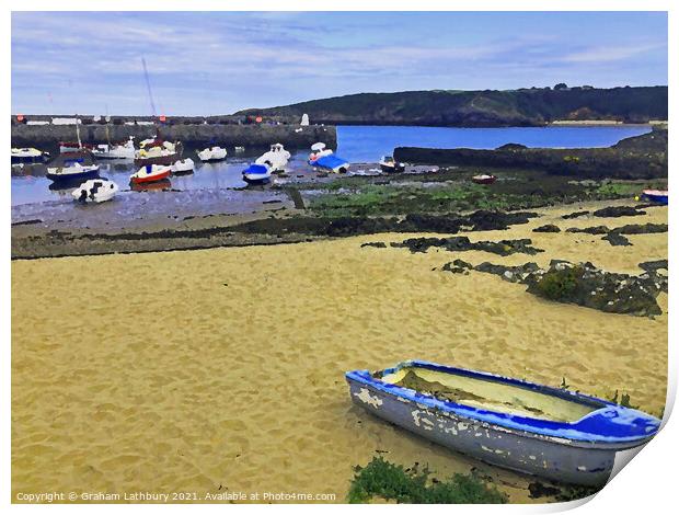 Watercolour Cemaes Harbour, Anglesey Print by Graham Lathbury