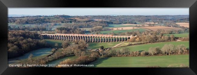 Red train at Ouse valley Viaduct Framed Print by Paul Hutchings