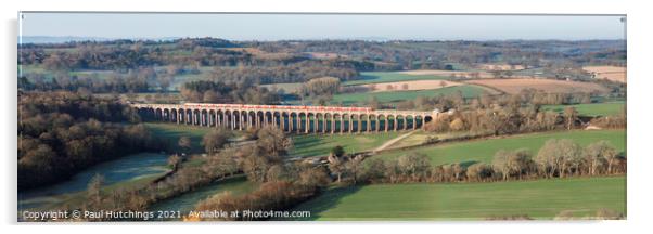 Red train at Ouse valley Viaduct Acrylic by Paul Hutchings
