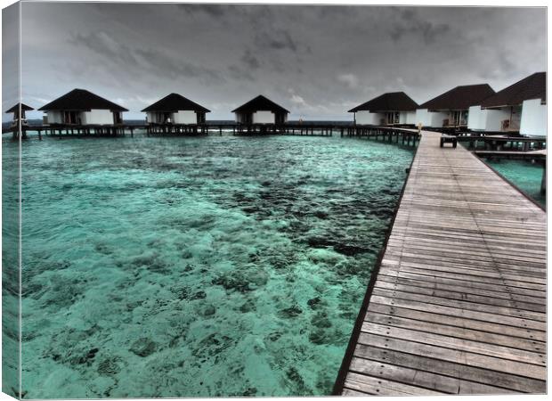 Water bungalows in Maldives Canvas Print by mark humpage