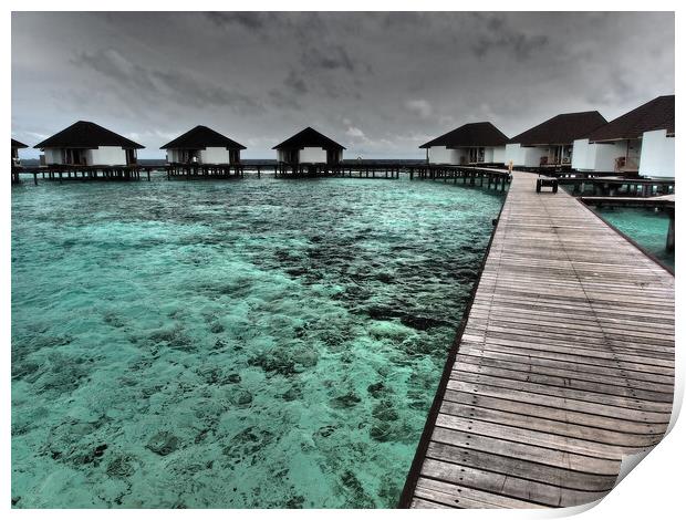 Water bungalows in Maldives Print by mark humpage