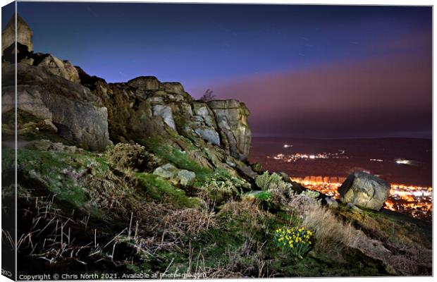 The cow and calf rocks at dusk. Canvas Print by Chris North