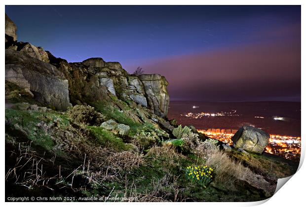 The cow and calf rocks at dusk. Print by Chris North