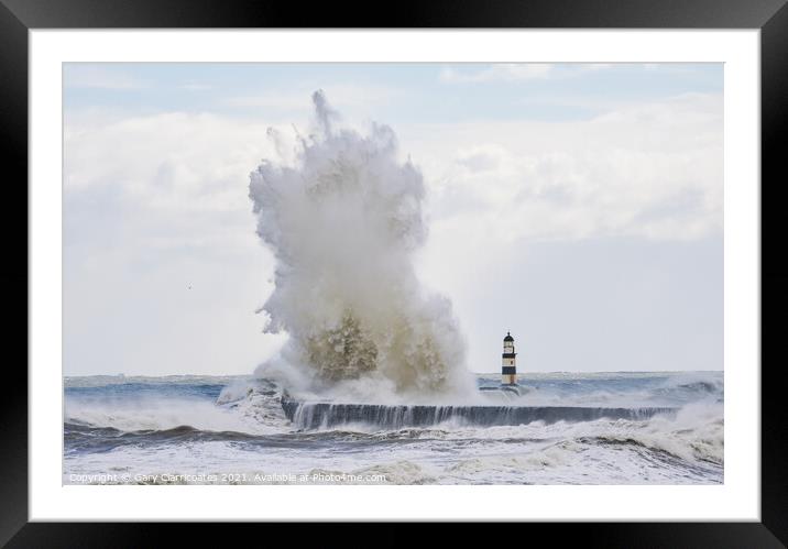 Huge Waves at Seaham Reaching the Sky Framed Mounted Print by Gary Clarricoates