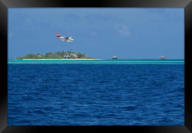 Sea plane landing on water in Maldives Framed Print by mark humpage