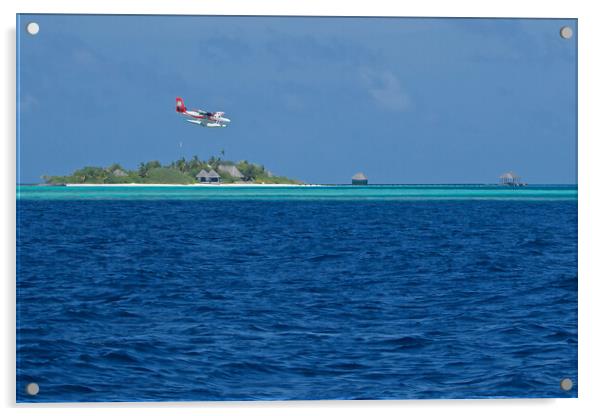 Sea plane landing on water in Maldives Acrylic by mark humpage