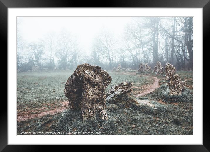 Potted Moss Covered Standing Stones In The Rollright Stone Circl Framed Mounted Print by Peter Greenway