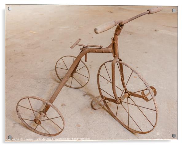an old children's tricycle 1930 Acrylic by daniele mattioda