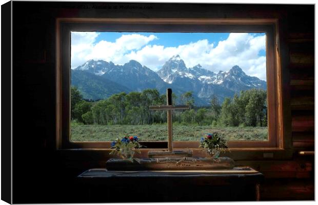 Grand Tetons photographed from the Chapel of the Transfiguration Canvas Print by Adrian Beese