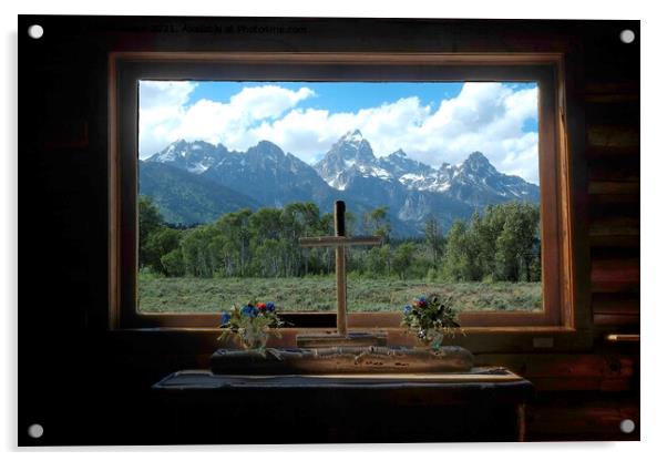 Grand Tetons photographed from the Chapel of the Transfiguration Acrylic by Adrian Beese