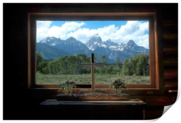 Grand Tetons photographed from the Chapel of the Transfiguration Print by Adrian Beese