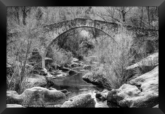 Gothic Bridge of Merles - CR2102-4645-BW Framed Print by Jordi Carrio