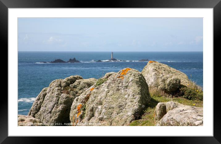 Longships Lighthouse. Cornwall. Framed Mounted Print by Sandra Day