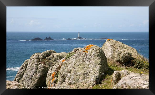 Longships Lighthouse. Cornwall. Framed Print by Sandra Day