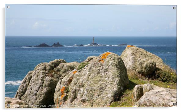 Longships Lighthouse. Cornwall. Acrylic by Sandra Day