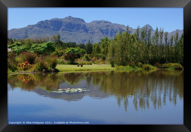Reflection in water, Franschhoek Mountains, South Africa Framed Print by Rika Hodgson