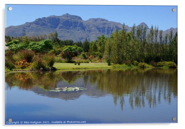 Reflection in water, Franschhoek Mountains, South Africa Acrylic by Rika Hodgson