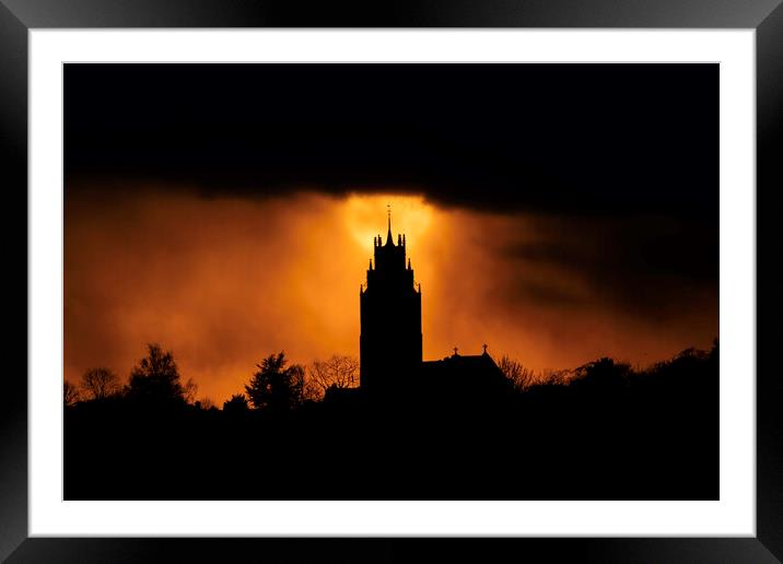 Sunset behind St Andrew's Church tower Framed Mounted Print by Andrew Sharpe