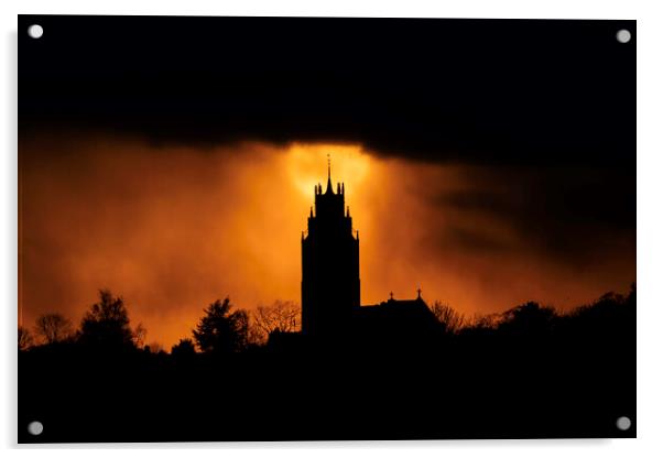 Sunset behind St Andrew's Church tower Acrylic by Andrew Sharpe