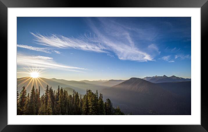 Sunrise sun star on top of mountain lookout Framed Mounted Print by eacmich 
