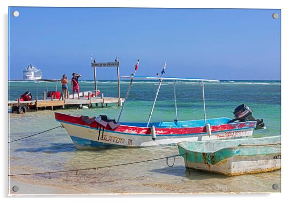 Fishing Boats at Mahahual, Costa Maya, Yucatan, Mexico Acrylic by Arterra 