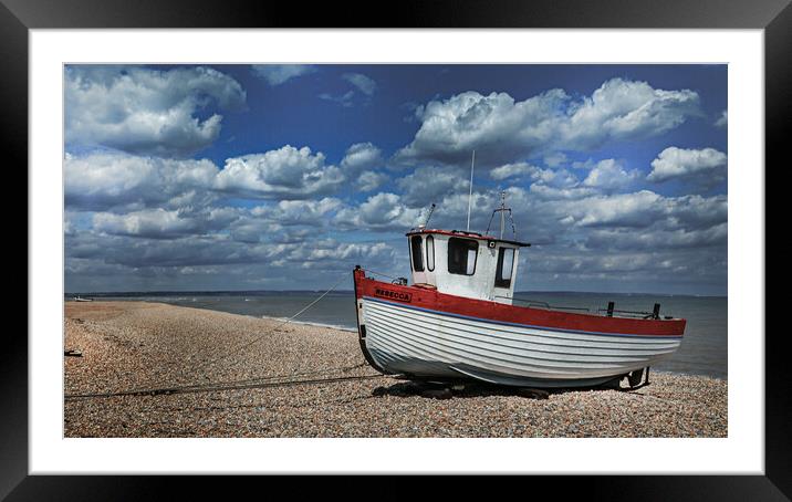 Fishing Boat Rebecca on Dungeness Beach Framed Mounted Print by Dave Williams