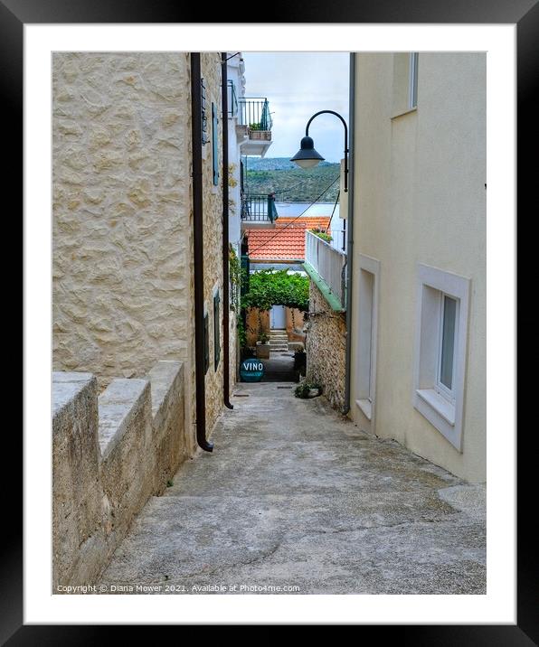 Primosten Old town back street Croatia Framed Mounted Print by Diana Mower