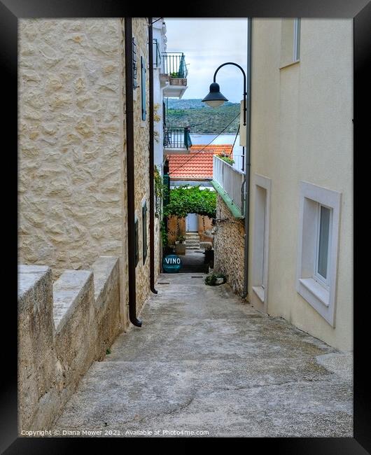 Primosten Old town back street Croatia Framed Print by Diana Mower