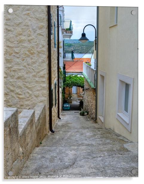 Primosten Old town back street Croatia Acrylic by Diana Mower