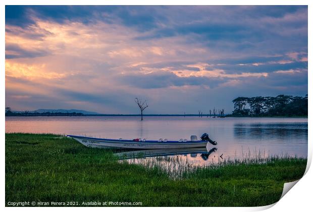 Lone Boat, Sunset at Lake Naivasha, Kenya Print by Hiran Perera