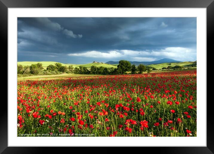 Poppy storm in Tuscany Framed Mounted Print by Jim Monk