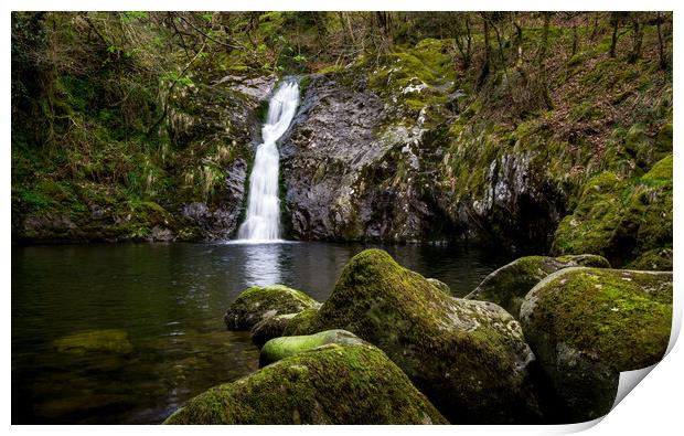 Small waterfall in the Conwy Valley, North Wales Print by Andrew Kearton