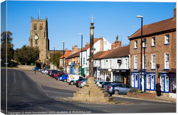 Bedale Market Cross and Church North Yorkshire Eng Canvas Print by Mark Sunderland