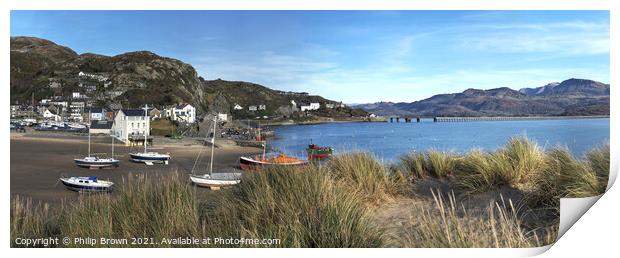 Barmouth and Boats through Dunes - Panorama Print by Philip Brown
