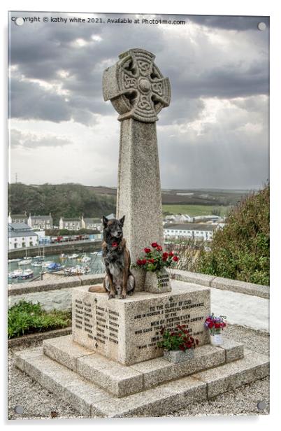 Duko  a bomb-sniffing dog at Porthleven  Acrylic by kathy white