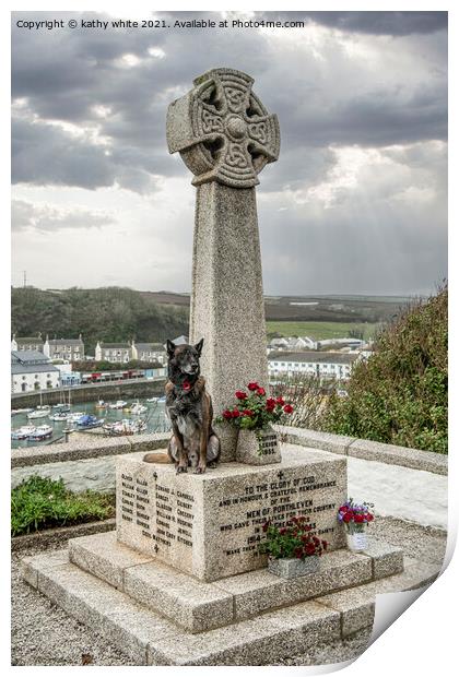 Duko  a bomb-sniffing dog at Porthleven  Print by kathy white
