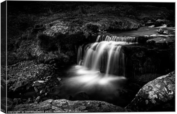 Waterfall Brecon Beacons Black & White Canvas Print by Joel Woodward