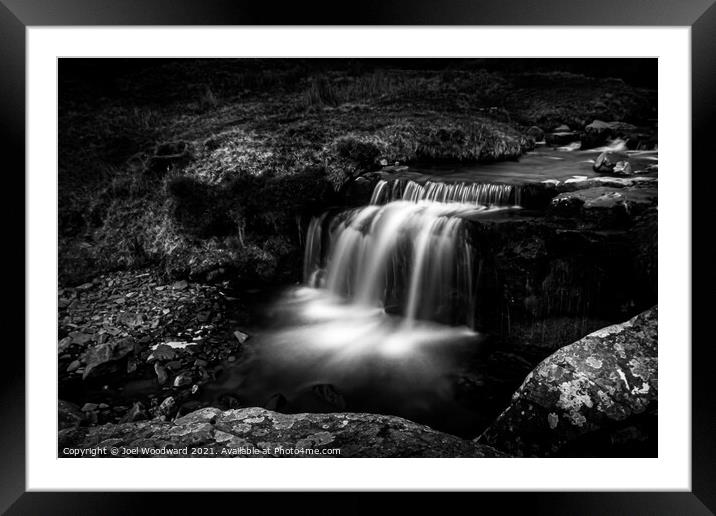 Waterfall Brecon Beacons Black & White Framed Mounted Print by Joel Woodward