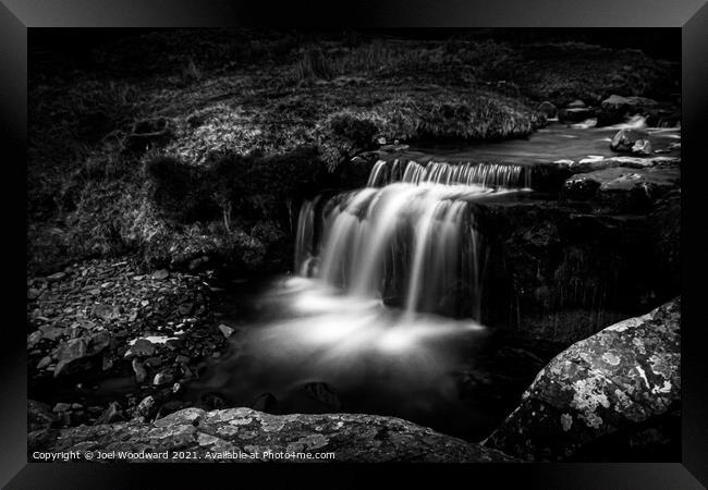 Waterfall Brecon Beacons Black & White Framed Print by Joel Woodward