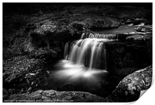 Waterfall Brecon Beacons Black & White Print by Joel Woodward