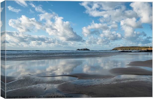 Godrevy lighthouse from Hayle beach Canvas Print by kathy white