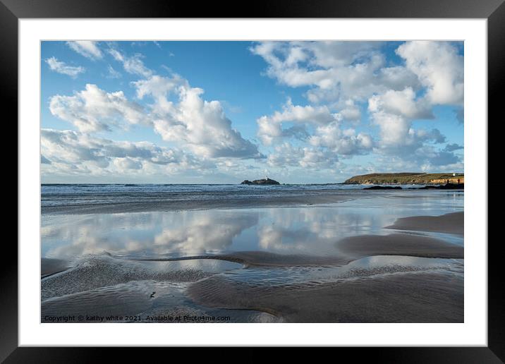 Godrevy lighthouse from Hayle beach Framed Mounted Print by kathy white