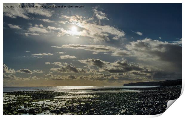 Llantwit Major Beach looking west in April Print by Nick Jenkins