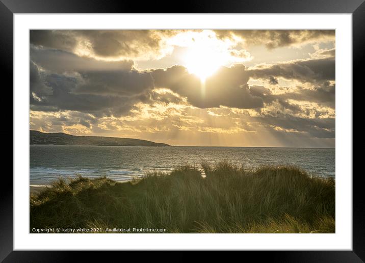 Hayle beach at sunset cornwall Framed Mounted Print by kathy white