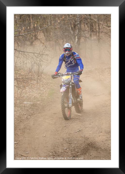 Enduro Motocross Dust In The Woods Framed Mounted Print by Fabrizio Malisan