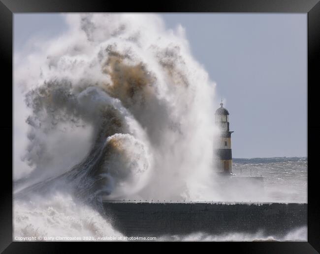 Stormy Seas at Seaham Framed Print by Gary Clarricoates