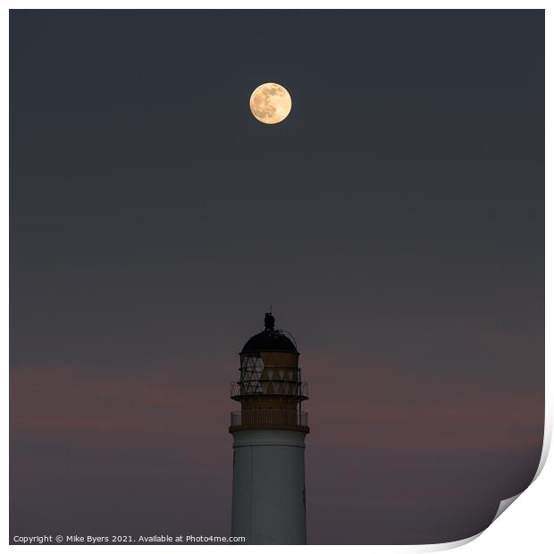 Snow Moon and Lighthouse Print by Mike Byers